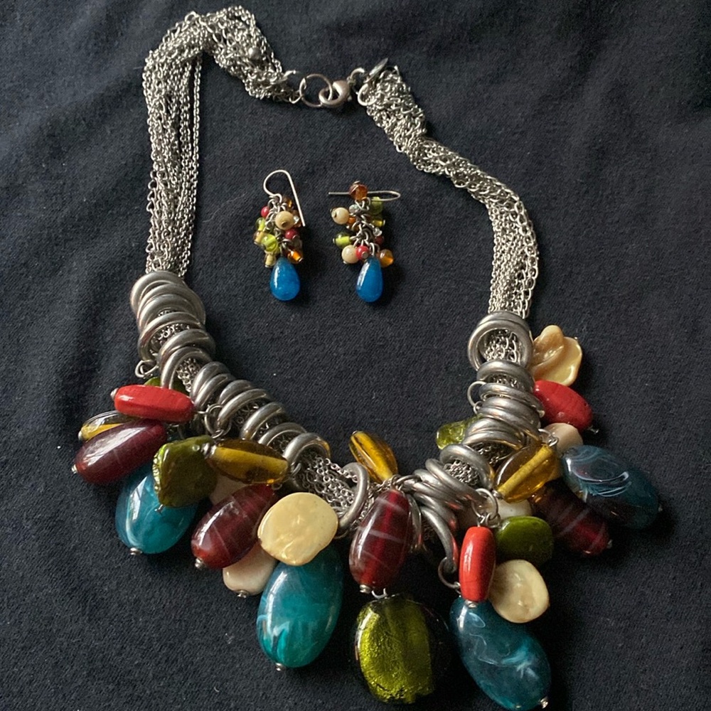Colorful boho multi stone necklace and earrings